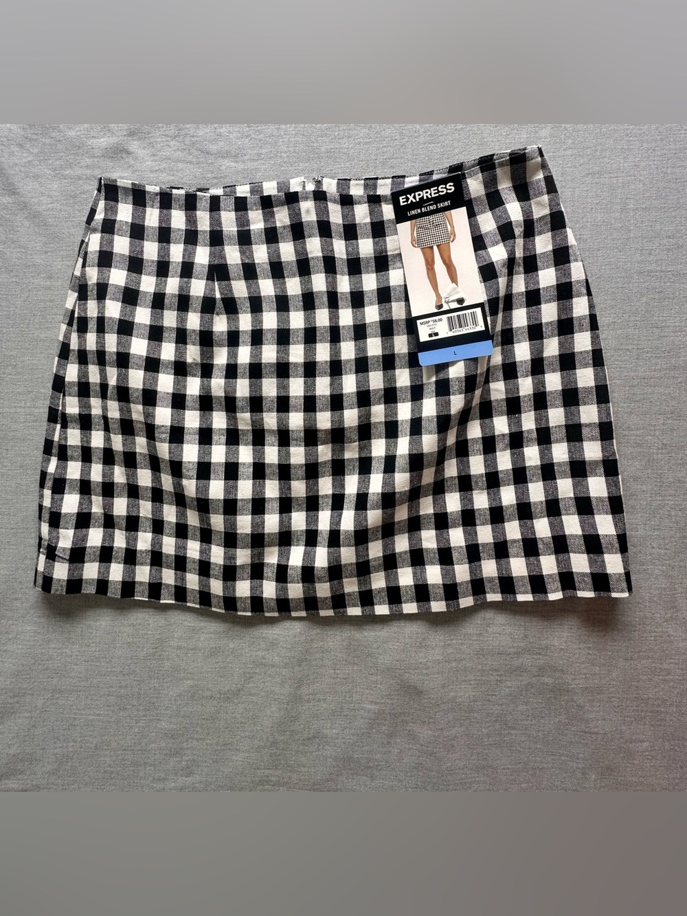 Express Black and White Gingham Linen Blend Mini Skirt - Size L - NWT